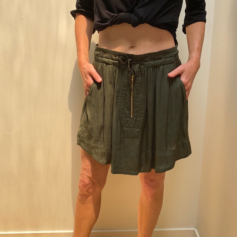 Isabel Marant Lined Green Silk Skirt with Pockets